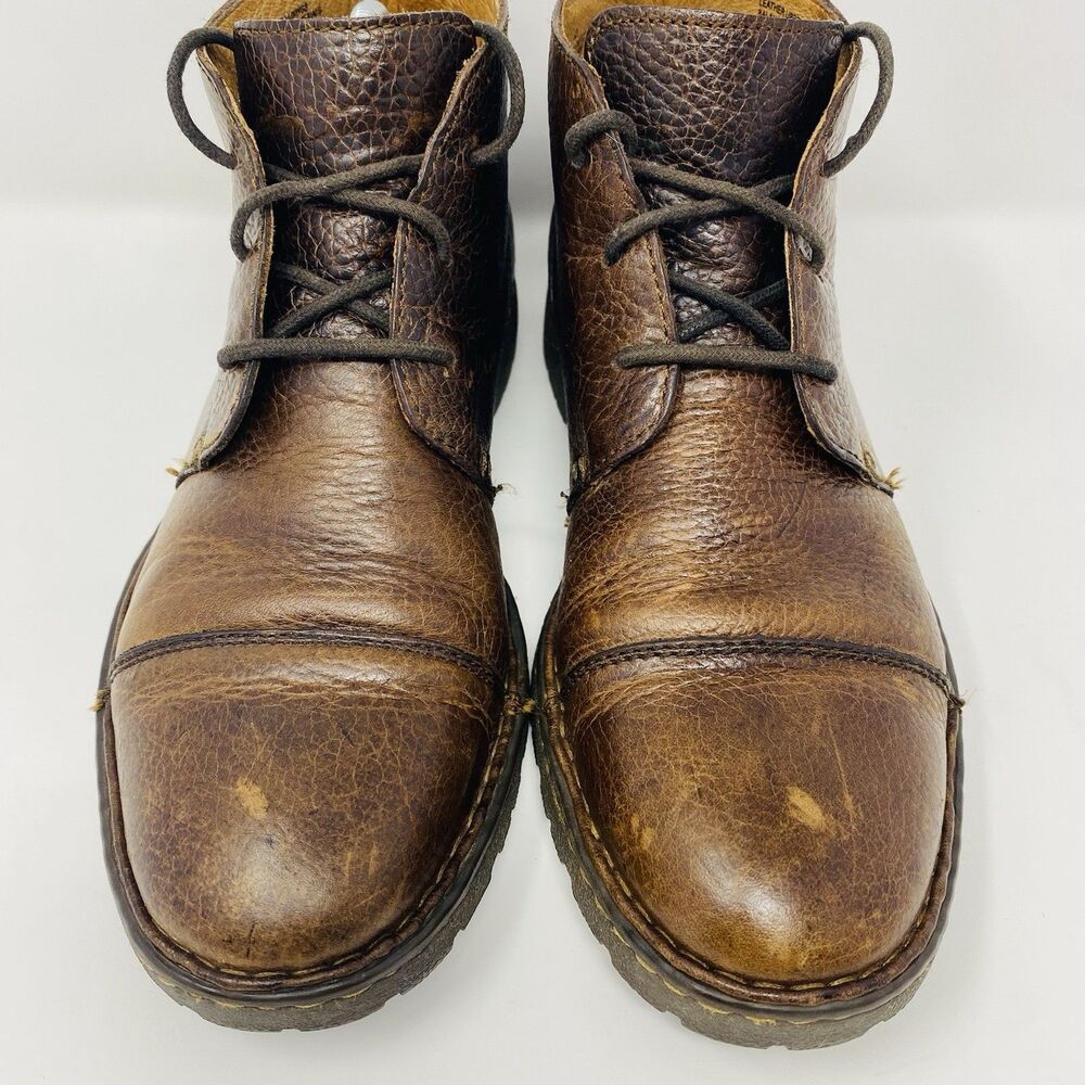 Born Mens 9.5 Brown Pebbled Leather Distressed Chukka Ankle Boots Lace-Up Preppy - Picture 6 of 16